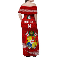 Custom Tonga Rugby Family Matching Off Shoulder Maxi Dress and Hawaiian Shirt 2023 Ikale Tahi Tongan Ngatu Pattern LT14 - Polynesian Pride