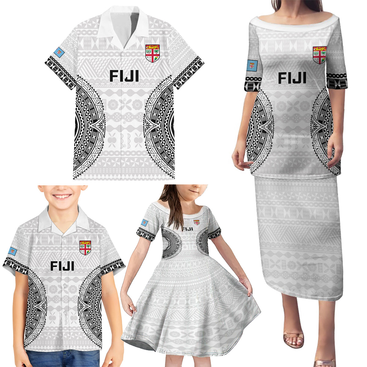 Fiji Rugby Family Matching Puletasi Dress and Hawaiian Shirt 2023 Go Champions World Cup Fijian Tapa Pattern LT14 - Polynesian Pride