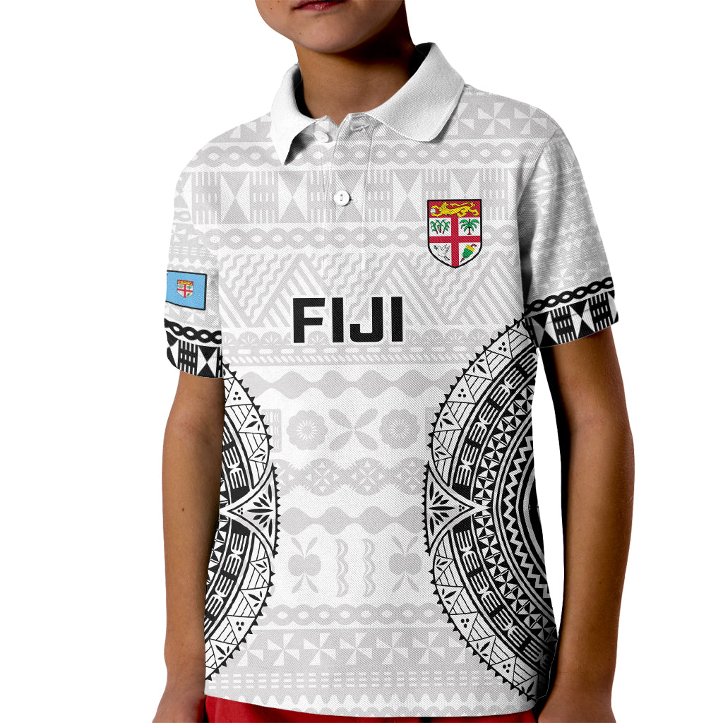 Custom Fiji Rugby Kid Polo Shirt 2023 Go Champions World Cup Fijian Tapa Pattern LT14 Kid White - Polynesian Pride