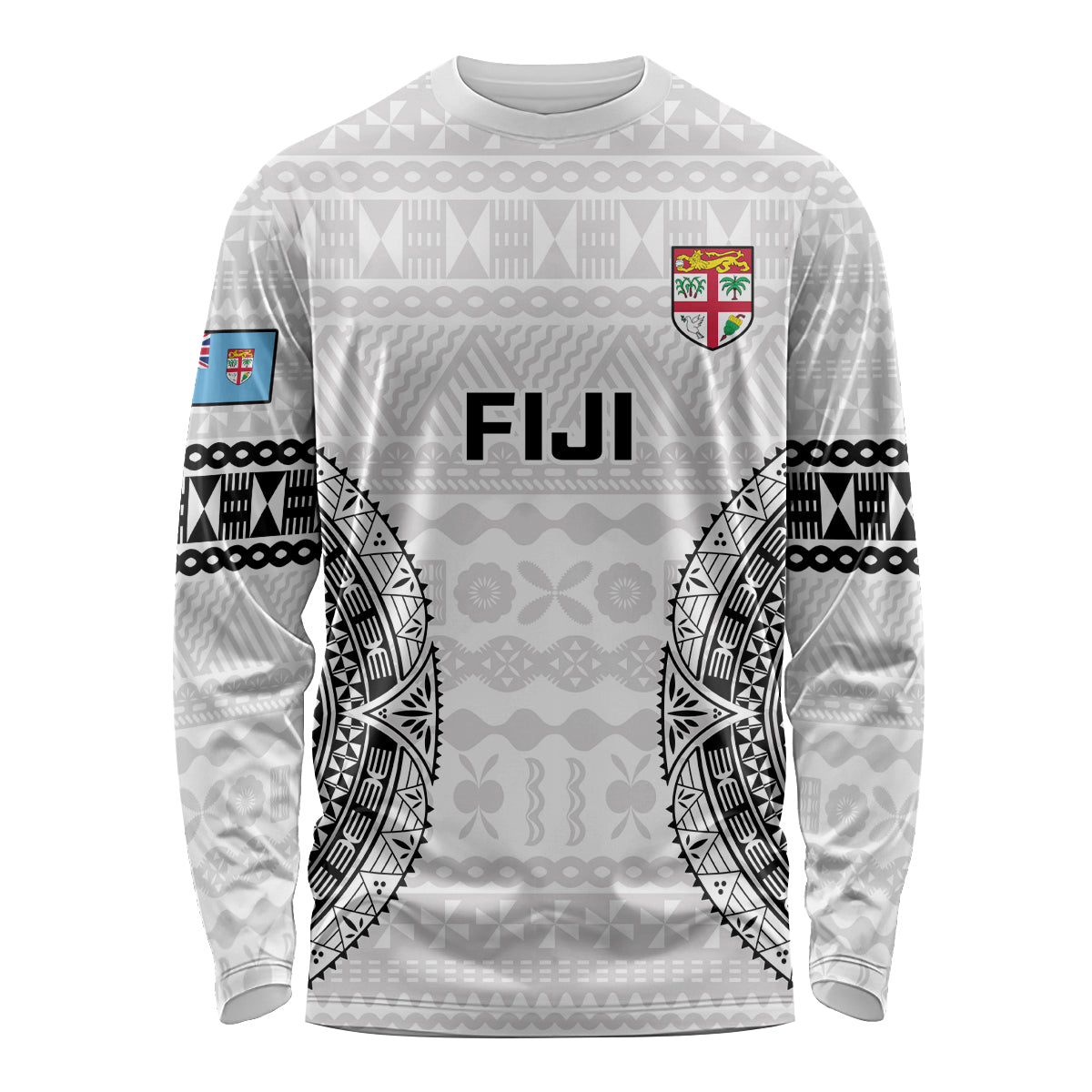 Custom Fiji Rugby Long Sleeve Shirt 2023 Go Champions World Cup Fijian Tapa Pattern LT14 Unisex White - Polynesian Pride