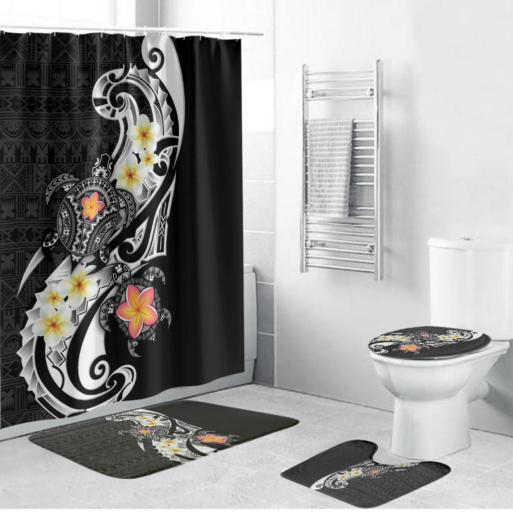 Bula Fiji Tapa Turtle Bathroom Set Plumeria Fijian Masi Vonu Black