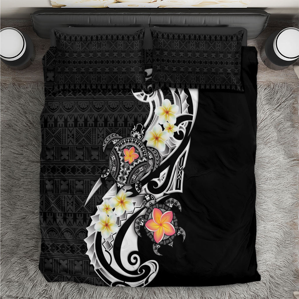 Bula Fiji Tapa Turtle Bedding Set Plumeria Fijian Masi Vonu Black LT14 Black - Polynesian Pride
