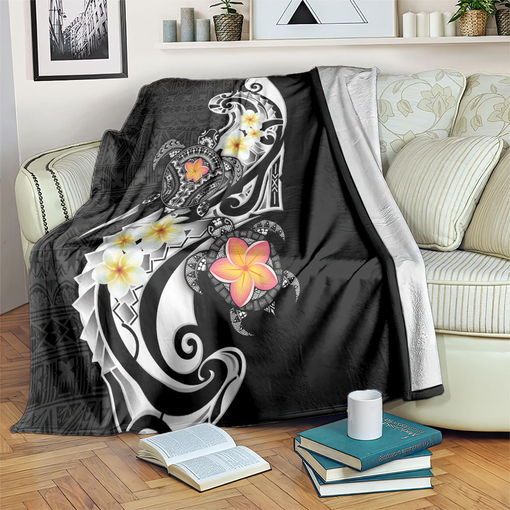 Bula Fiji Tapa Turtle Blanket Plumeria Fijian Masi Vonu Black