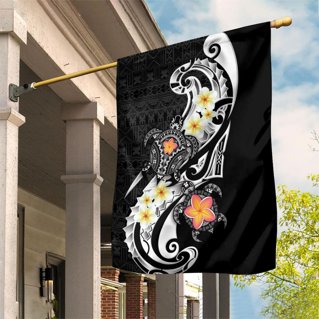 Bula Fiji Tapa Turtle Garden Flag Plumeria Fijian Masi Vonu Black