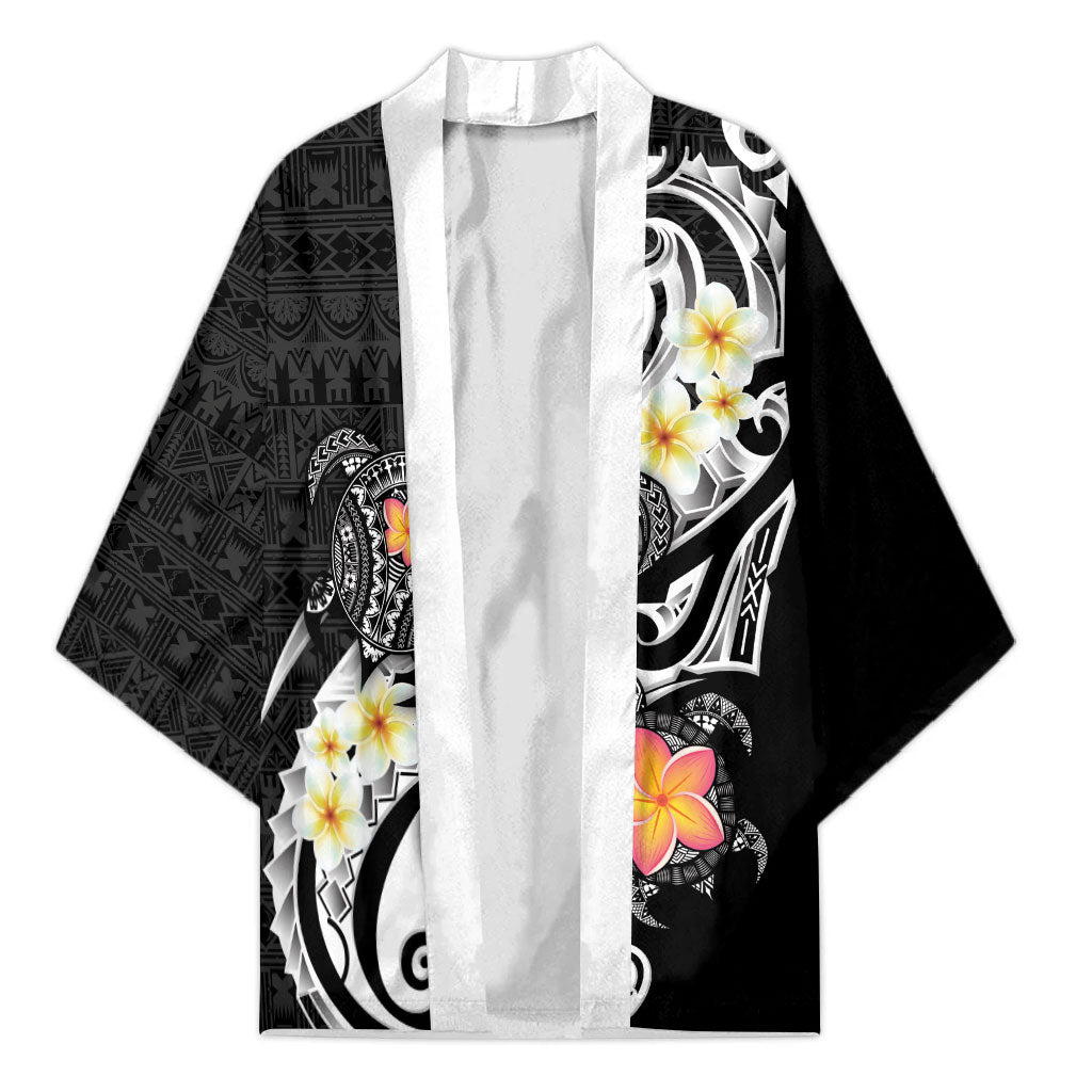 Bula Fiji Tapa Turtle Kimono Plumeria Fijian Masi Vonu Black