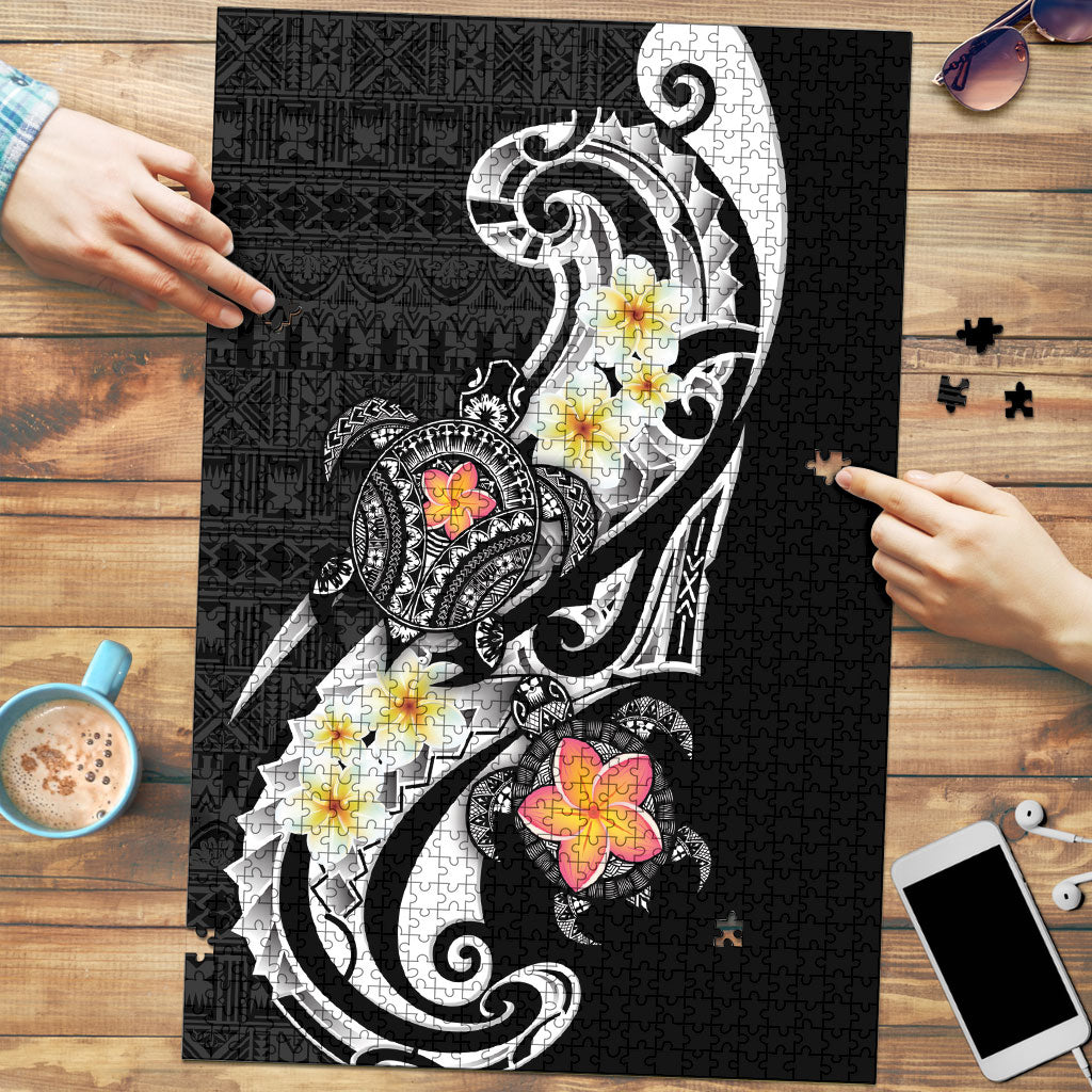 Bula Fiji Tapa Turtle Puzzle Plumeria Fijian Masi Vonu Black