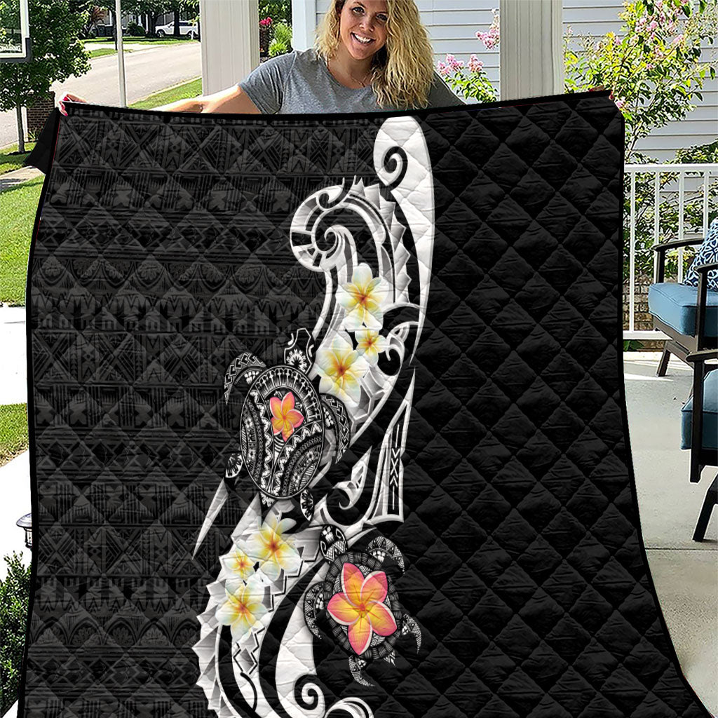 Bula Fiji Tapa Turtle Quilt Plumeria Fijian Masi Vonu Black