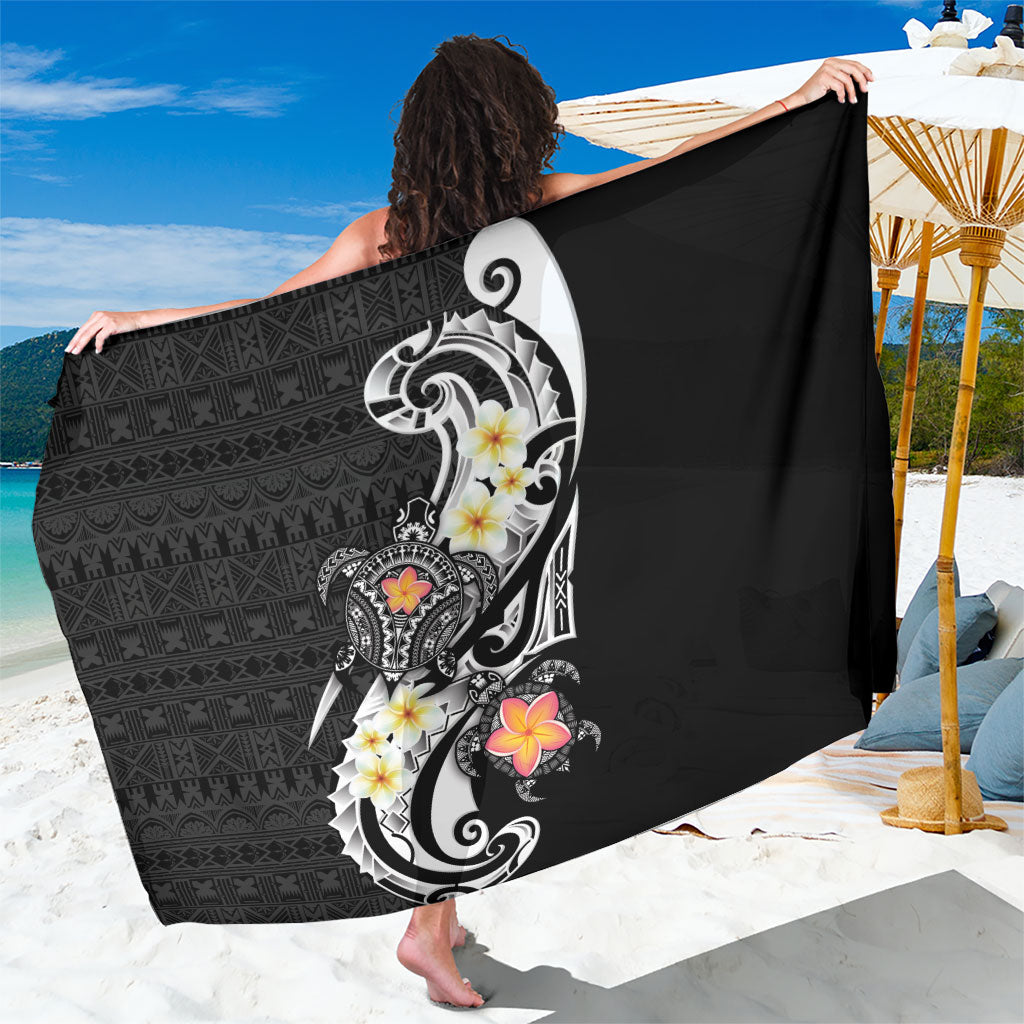 Bula Fiji Tapa Turtle Sarong Plumeria Fijian Masi Vonu Black LT14 One Size 44 x 66 inches Black - Polynesian Pride