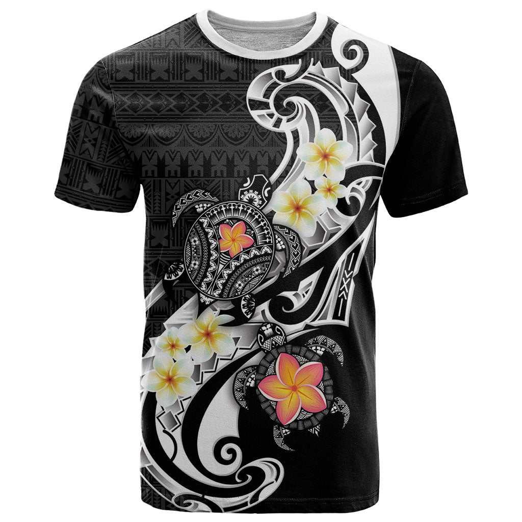 Bula Fiji Tapa Turtle T Shirt Plumeria Fijian Masi Vonu Black