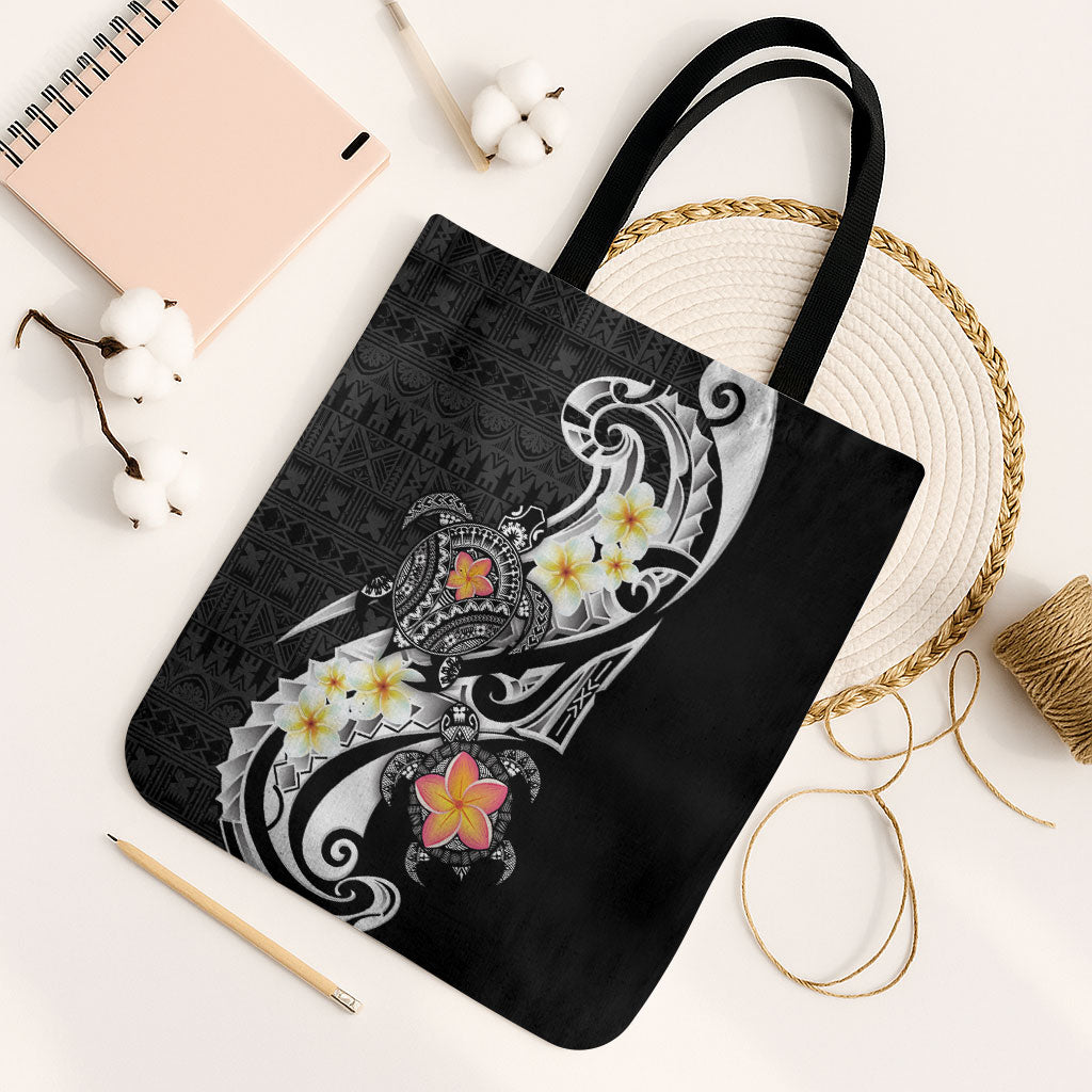 Bula Fiji Tapa Turtle Tote Bag Plumeria Fijian Masi Vonu Black LT14 Black Strap One Size Black - Polynesian Pride