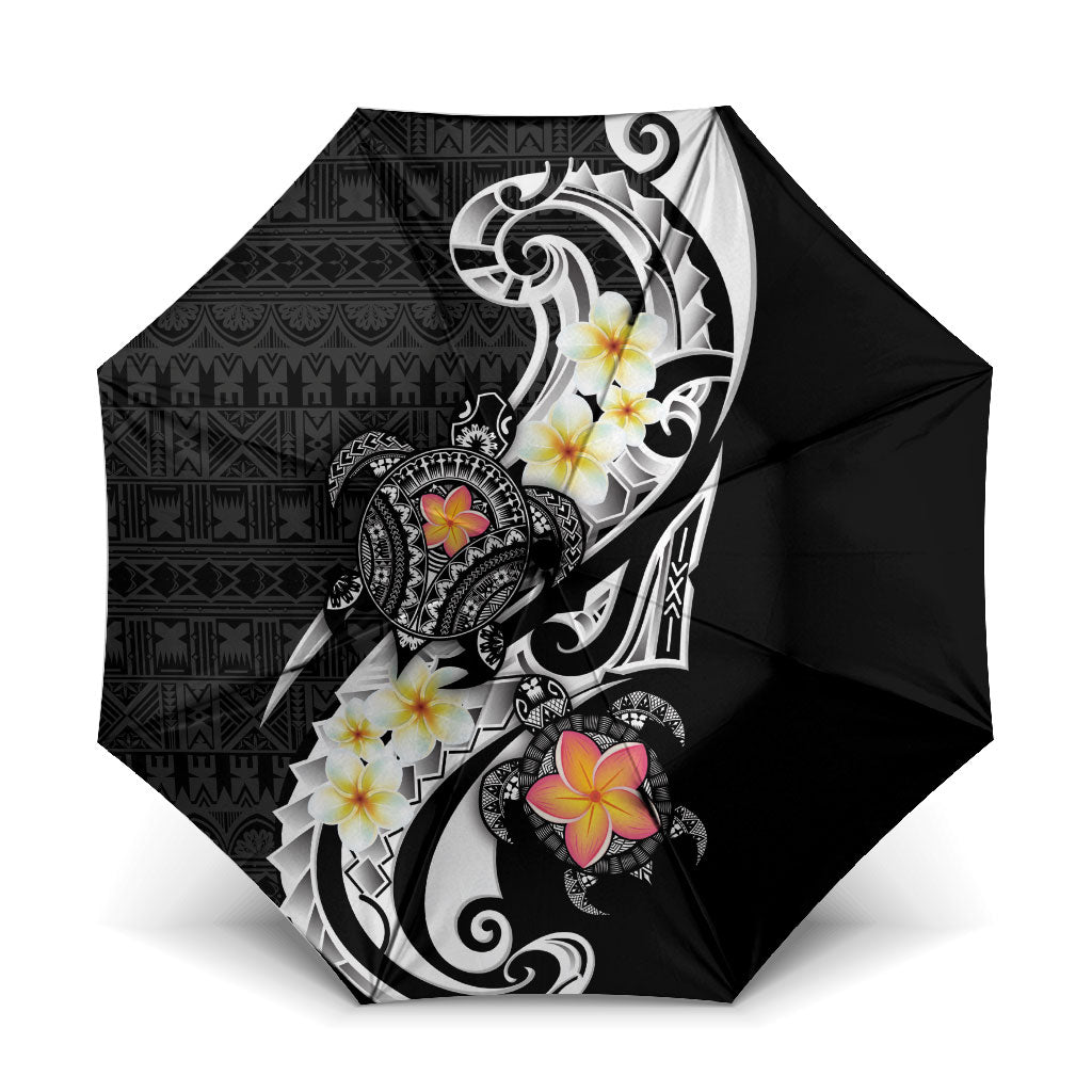 Bula Fiji Tapa Turtle Umbrella Plumeria Fijian Masi Vonu Black