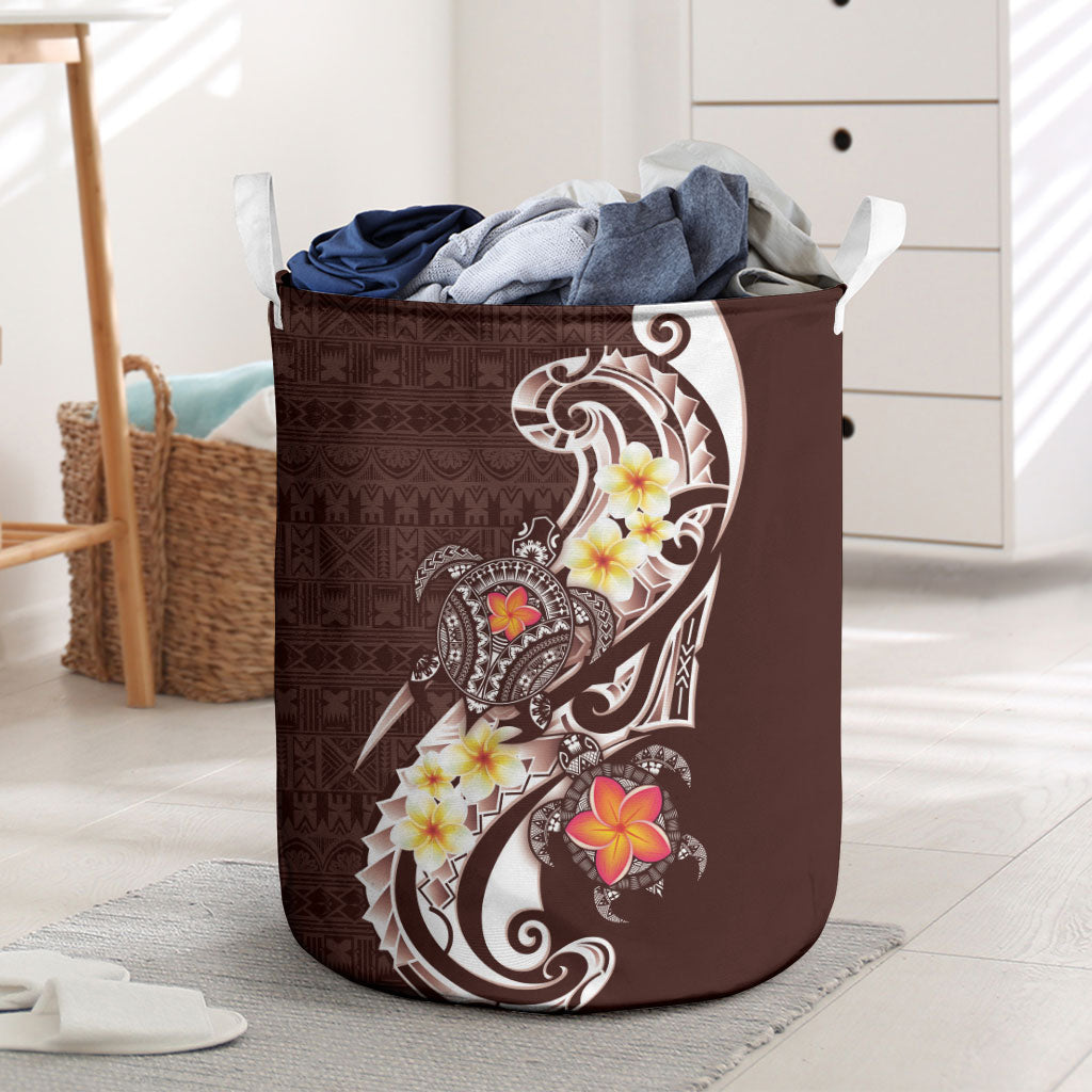 Bula Fiji Tapa Turtle Laundry Basket Plumeria Fijian Masi Vonu Brown