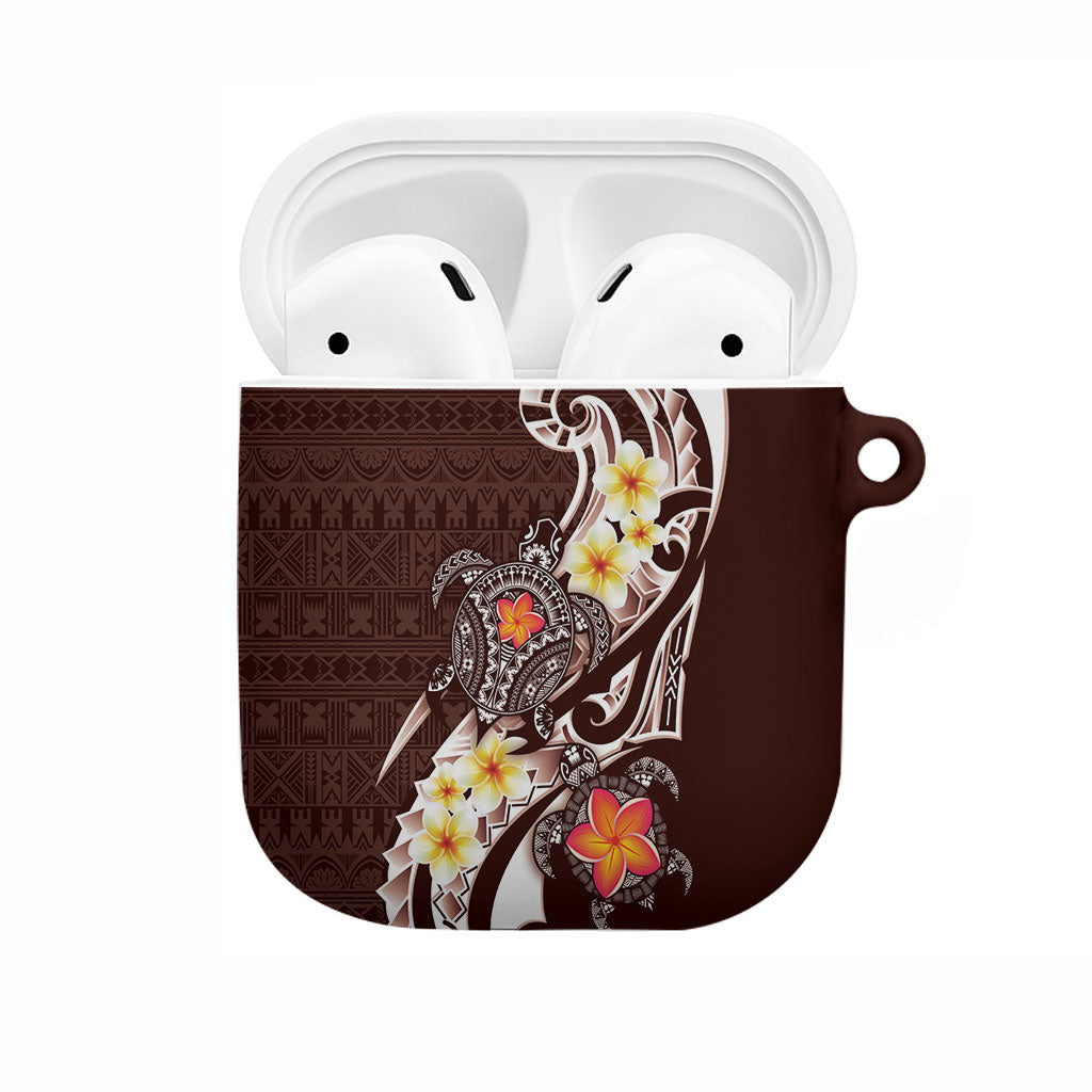Bula Fiji Tapa Turtle AirPods Case Plumeria Fijian Masi Vonu Brown