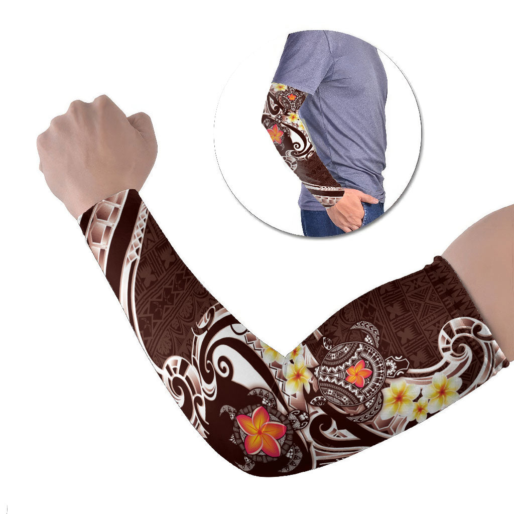 Bula Fiji Tapa Turtle Arm Sleeves Plumeria Fijian Masi Vonu Brown