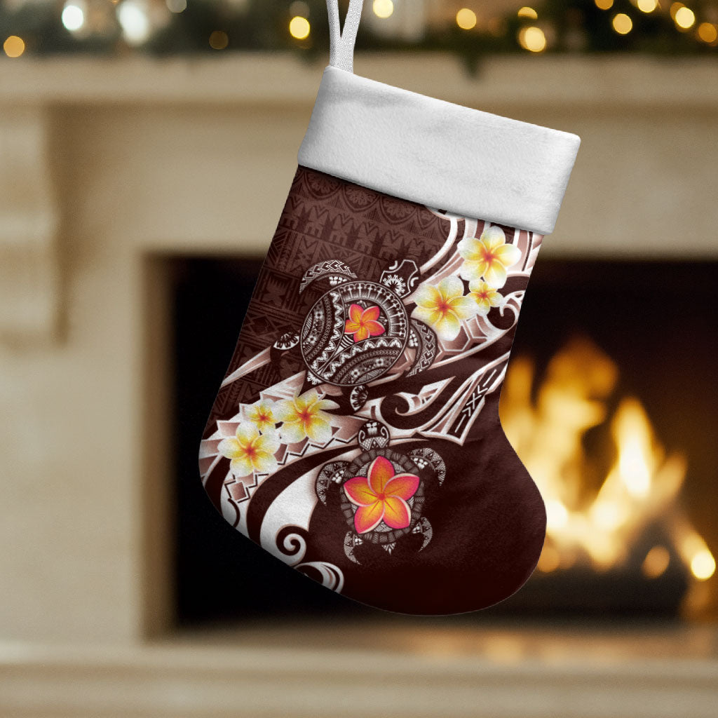 Bula Fiji Tapa Turtle Christmas Stocking Plumeria Fijian Masi Vonu Brown LT14 Set of 2 Brown - Polynesian Pride