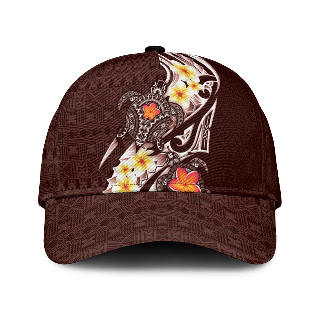 Bula Fiji Tapa Turtle Classic Cap Plumeria Fijian Masi Vonu Brown