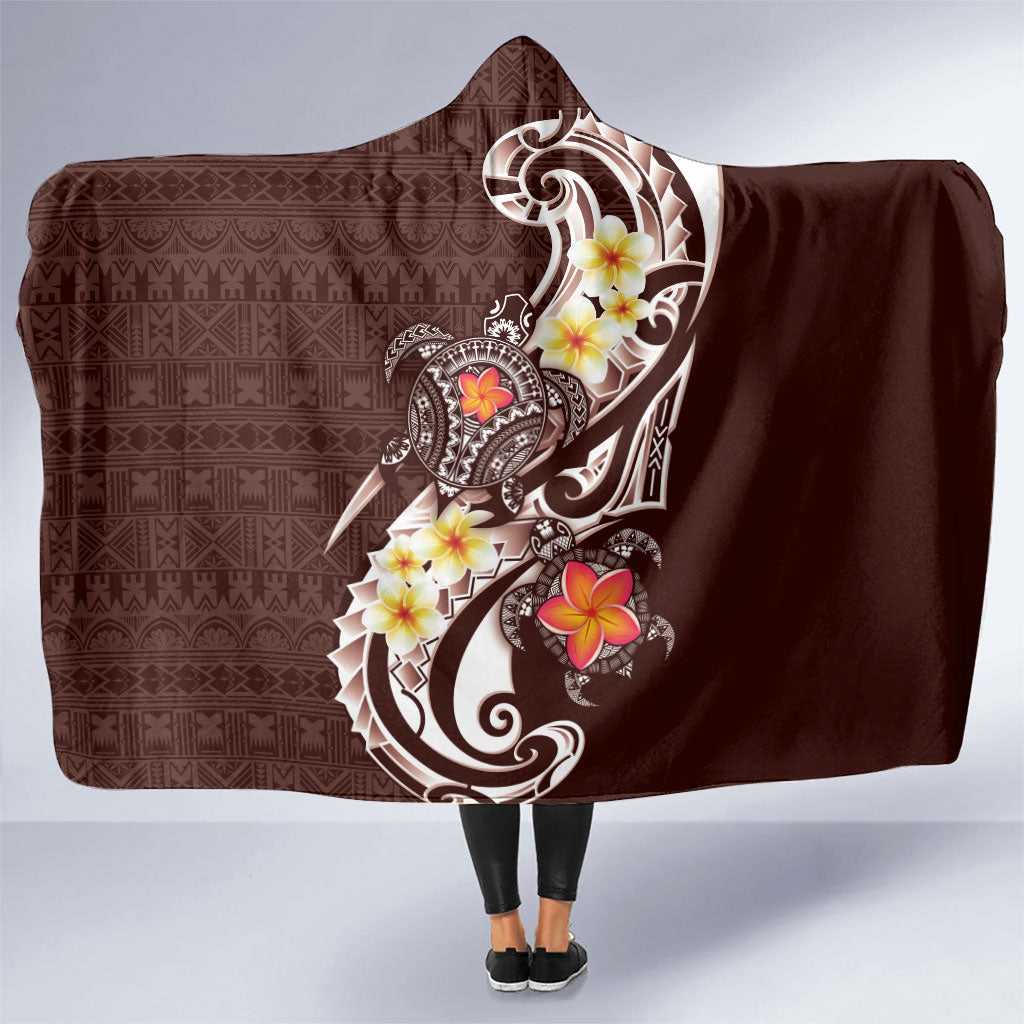 Bula Fiji Tapa Turtle Hooded Blanket Plumeria Fijian Masi Vonu Brown LT14 One Size Brown - Polynesian Pride