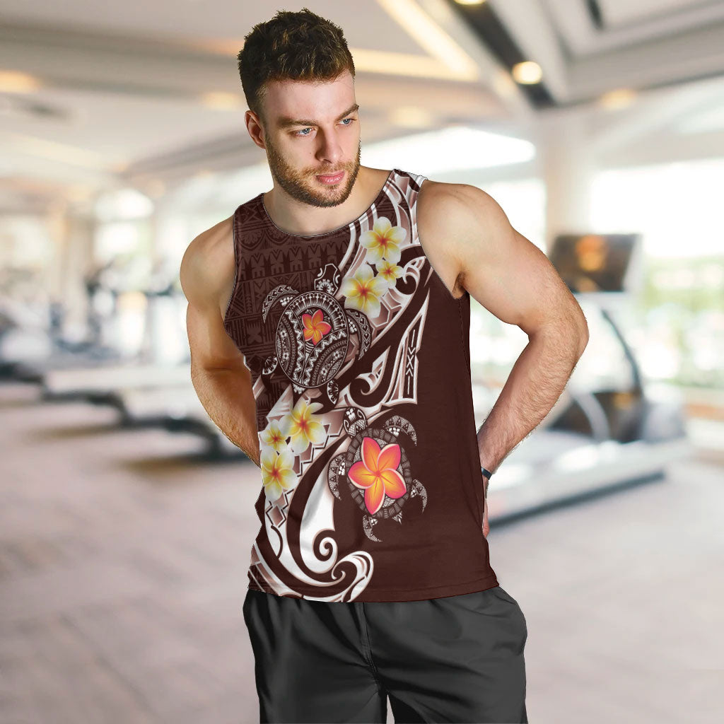 Bula Fiji Tapa Turtle Men Tank Top Plumeria Fijian Masi Vonu Brown LT14 Brown - Polynesian Pride