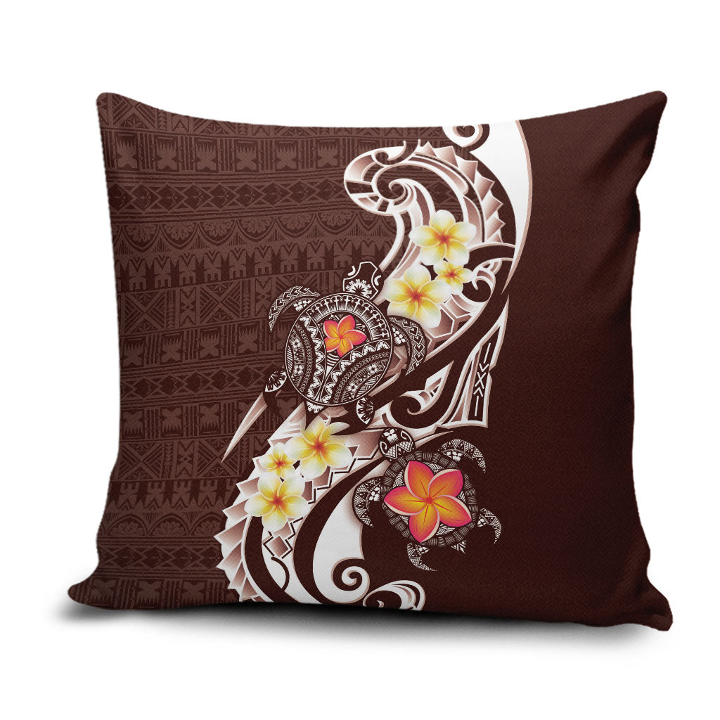 Bula Fiji Tapa Turtle Pillow Cover Plumeria Fijian Masi Vonu Brown