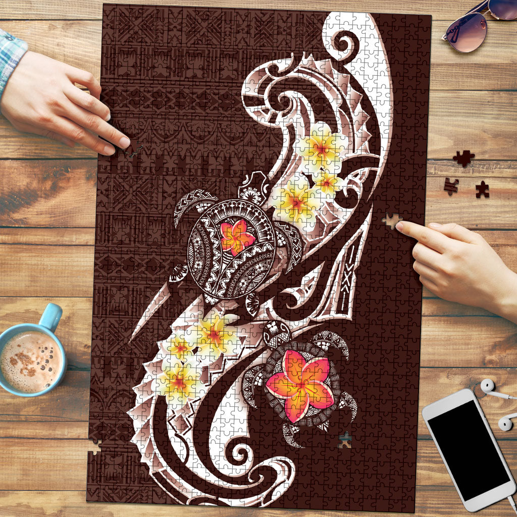 Bula Fiji Tapa Turtle Puzzle Plumeria Fijian Masi Vonu Brown