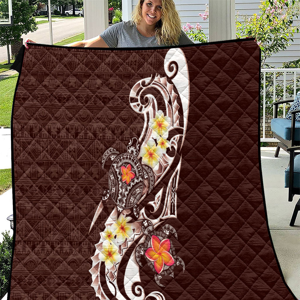 Bula Fiji Tapa Turtle Quilt Plumeria Fijian Masi Vonu Brown