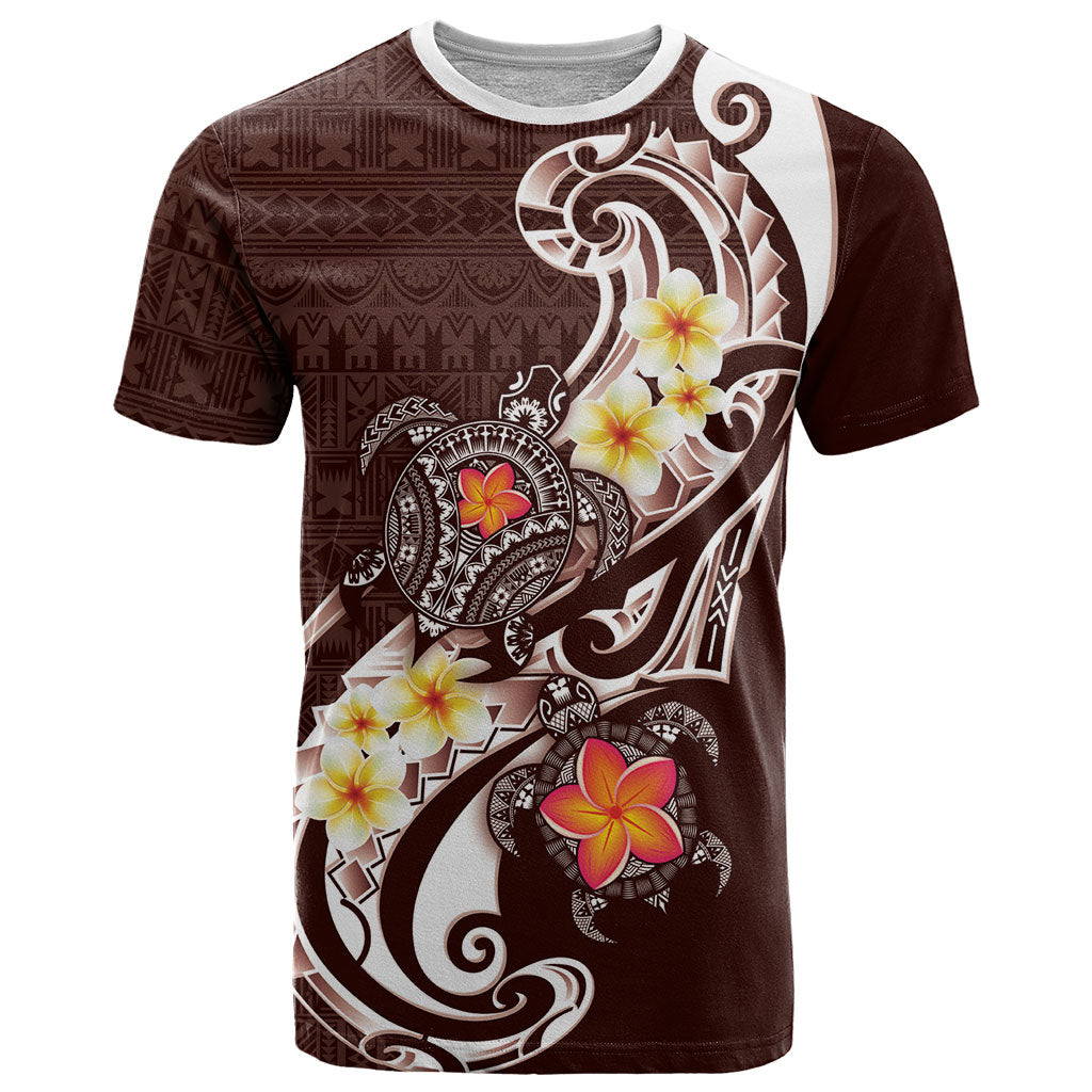 Bula Fiji Tapa Turtle T Shirt Plumeria Fijian Masi Vonu Brown