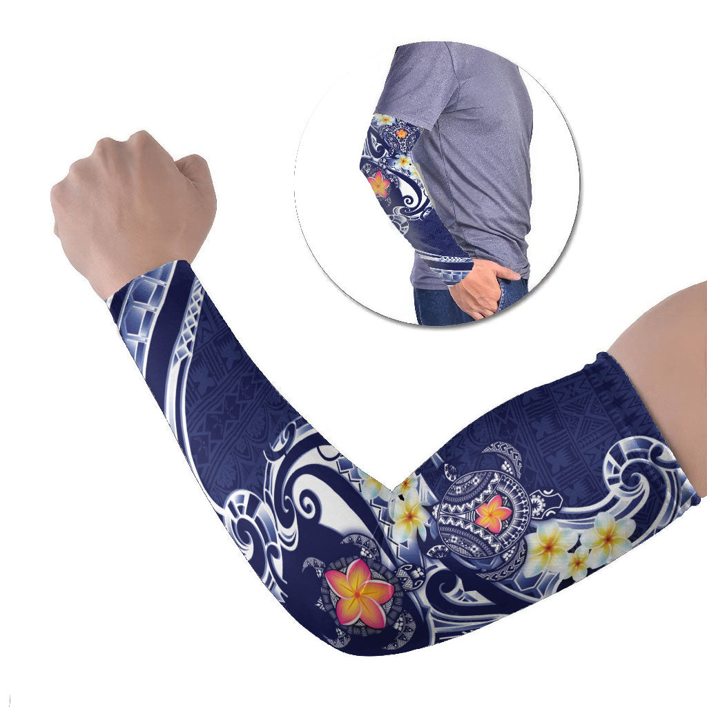 Bula Fiji Tapa Turtle Arm Sleeves Plumeria Fijian Masi Vonu Midnight Blue
