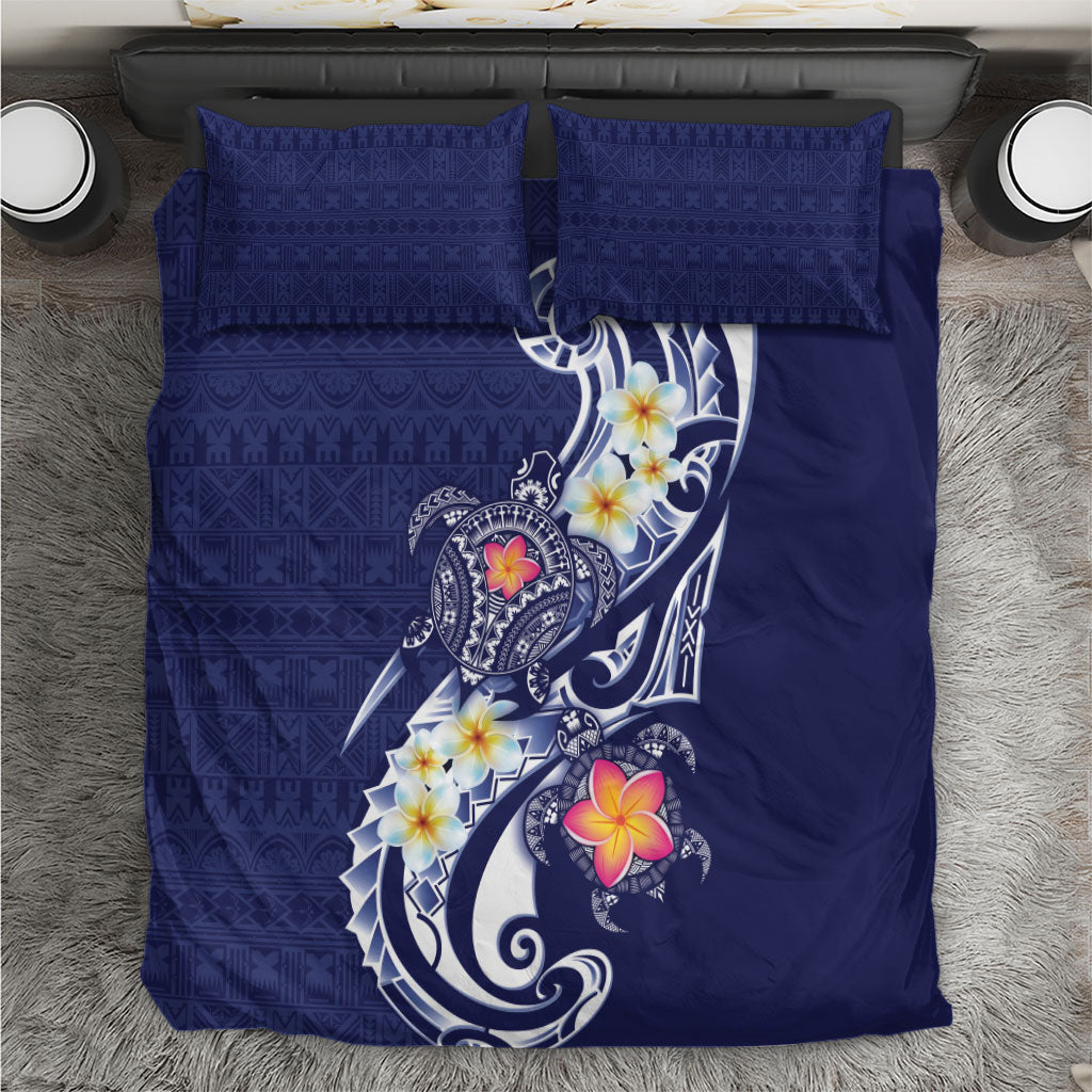 Bula Fiji Tapa Turtle Bedding Set Plumeria Fijian Masi Vonu Midnight Blue LT14 Midnight Blue - Polynesian Pride
