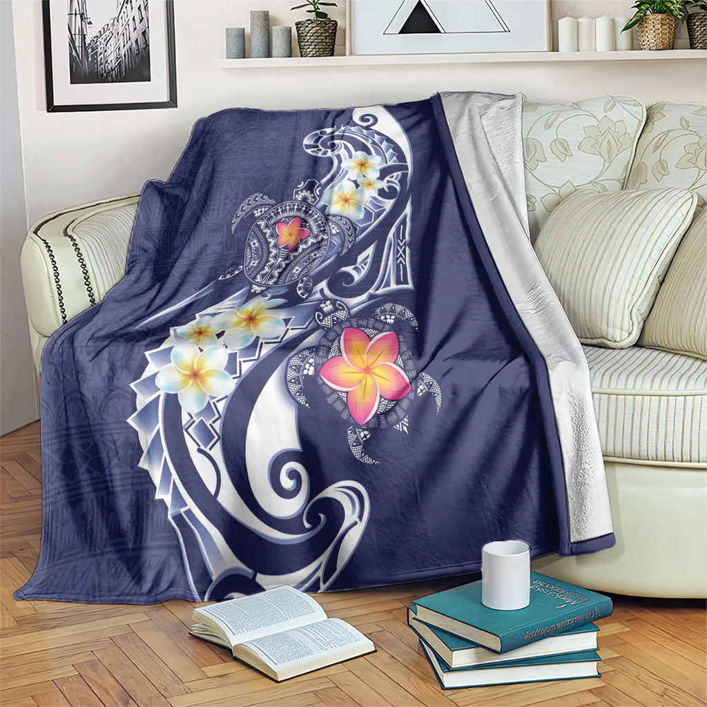 Bula Fiji Tapa Turtle Blanket Plumeria Fijian Masi Vonu Midnight Blue