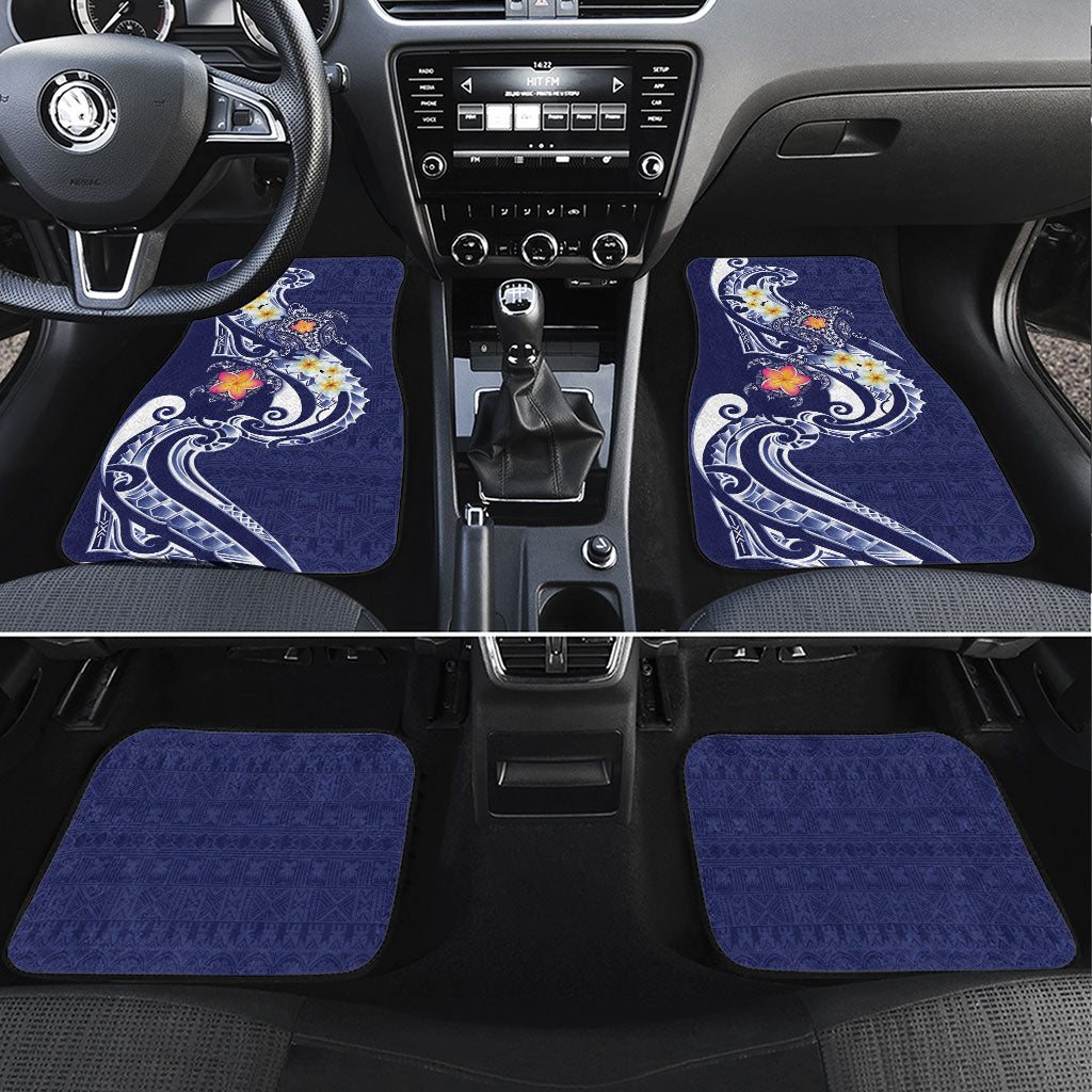 Bula Fiji Tapa Turtle Car Mats Plumeria Fijian Masi Vonu Midnight Blue
