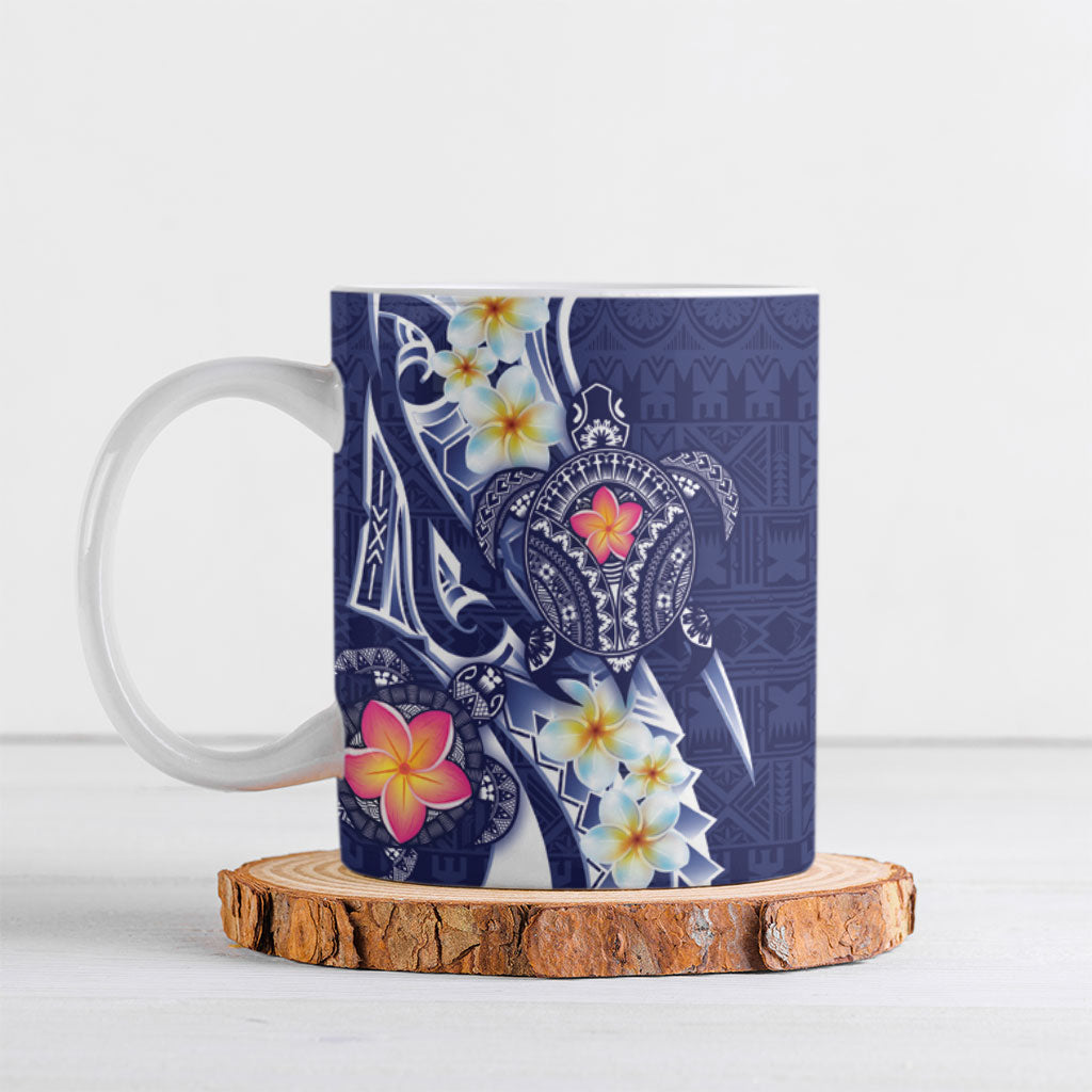Bula Fiji Tapa Turtle Ceramic Mug Plumeria Fijian Masi Vonu Midnight Blue LT14 Midnight Blue - Polynesian Pride