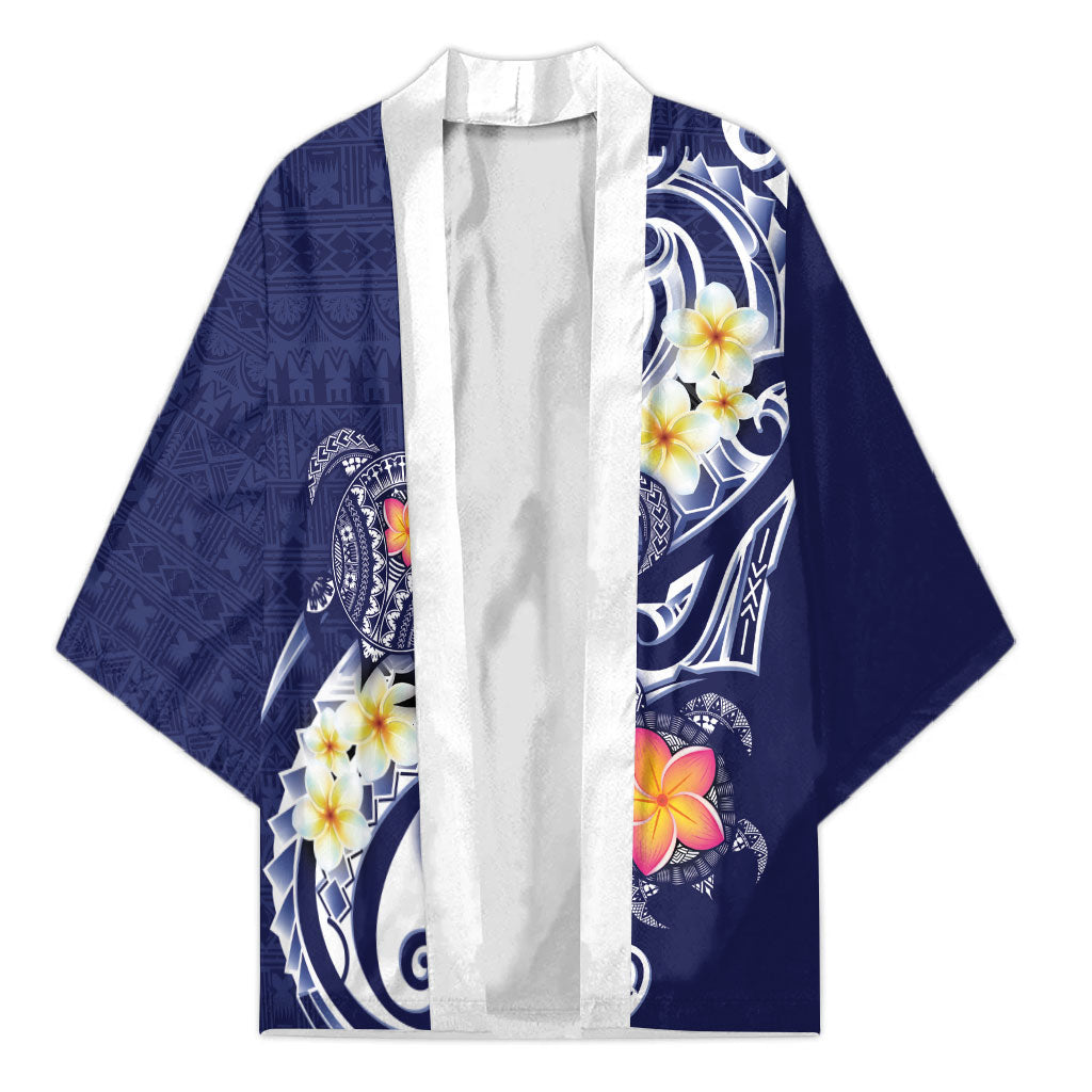 Bula Fiji Tapa Turtle Kimono Plumeria Fijian Masi Vonu Midnight Blue
