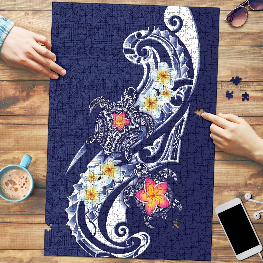 Bula Fiji Tapa Turtle Puzzle Plumeria Fijian Masi Vonu Midnight Blue