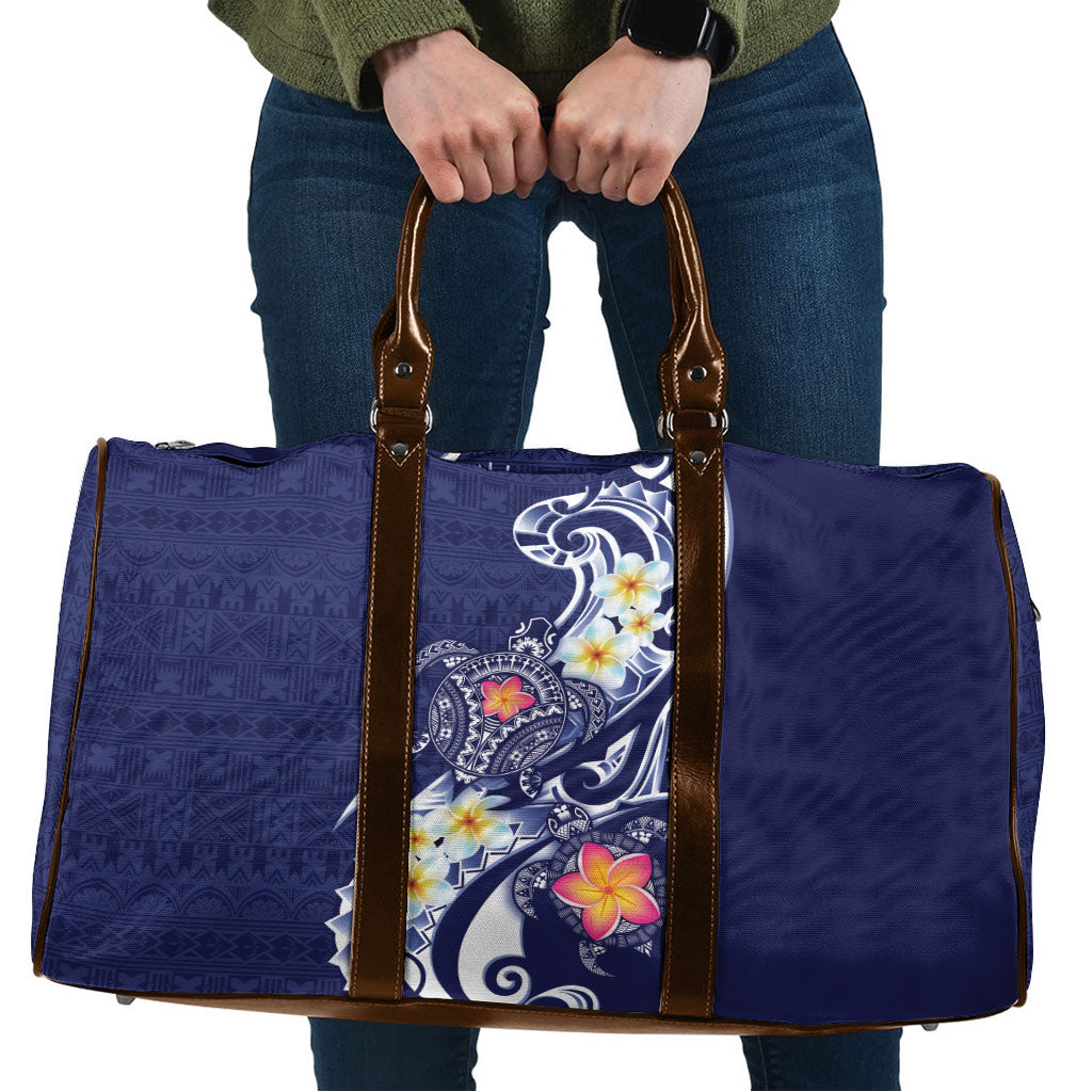 Bula Fiji Tapa Turtle Travel Bag Plumeria Fijian Masi Vonu Midnight Blue