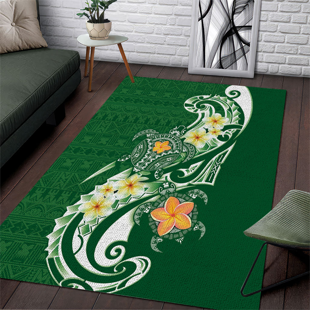 Bula Fiji Tapa Turtle Area Rug Plumeria Fijian Masi Vonu Green LT14 Green - Polynesian Pride