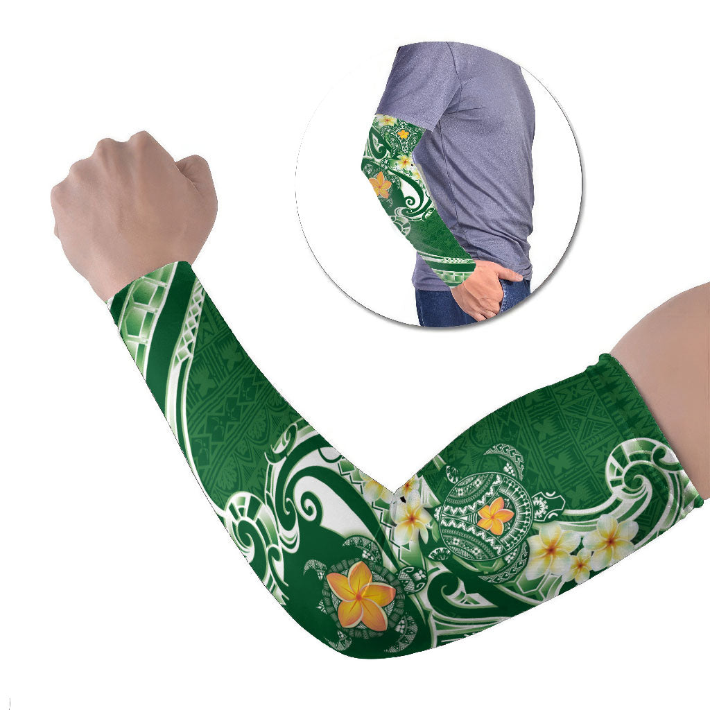 Bula Fiji Tapa Turtle Arm Sleeves Plumeria Fijian Masi Vonu Green