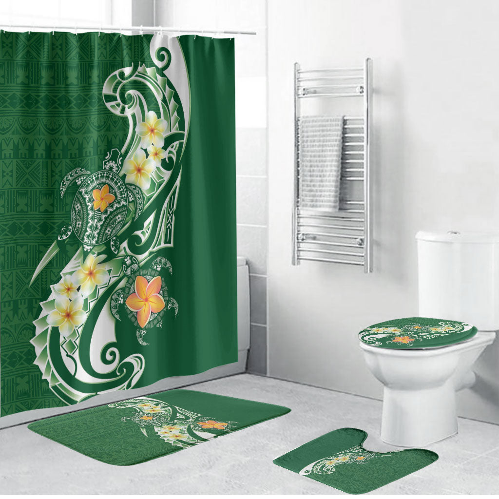 Bula Fiji Tapa Turtle Bathroom Set Plumeria Fijian Masi Vonu Green