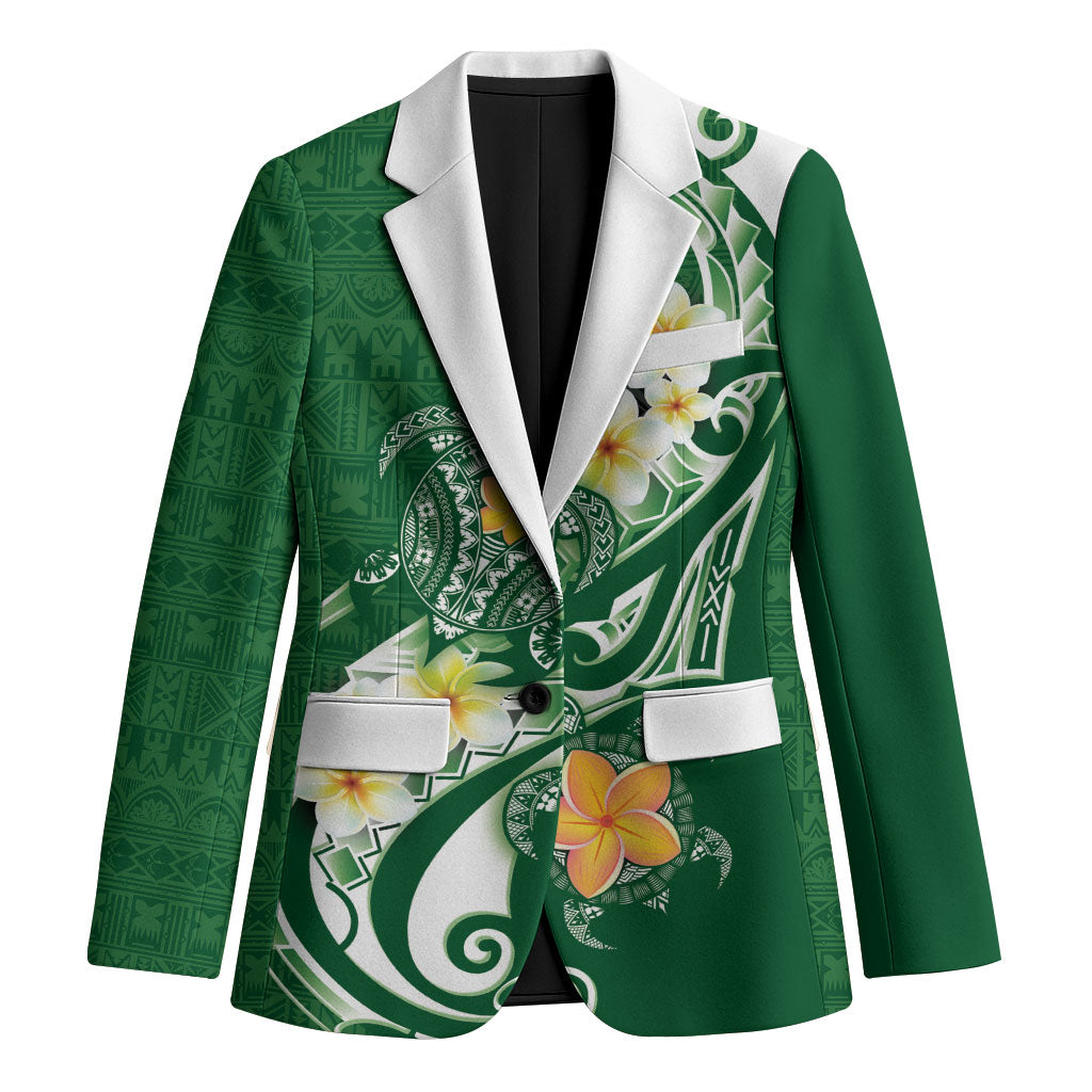 Bula Fiji Tapa Turtle Blazer Plumeria Fijian Masi Vonu Green