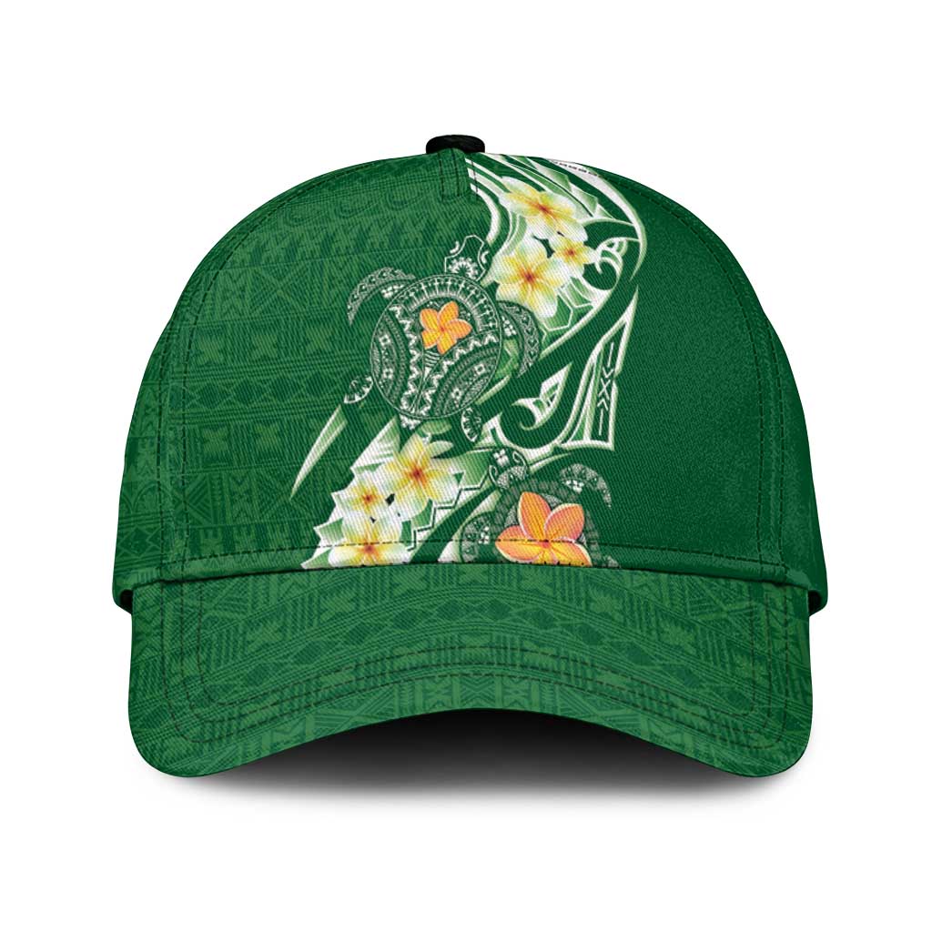Bula Fiji Tapa Turtle Classic Cap Plumeria Fijian Masi Vonu Green