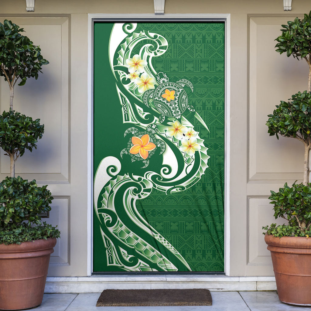 Bula Fiji Tapa Turtle Door Cover Plumeria Fijian Masi Vonu Green