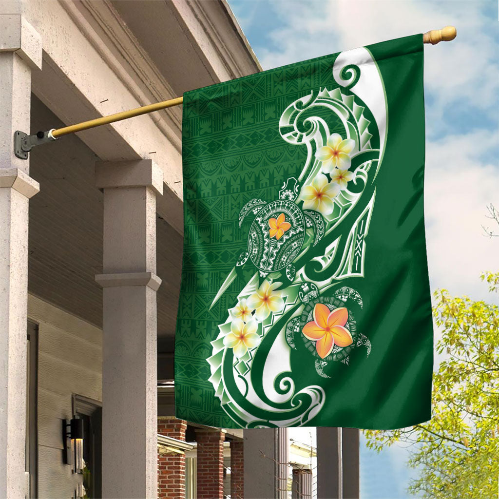 Bula Fiji Tapa Turtle Garden Flag Plumeria Fijian Masi Vonu Green