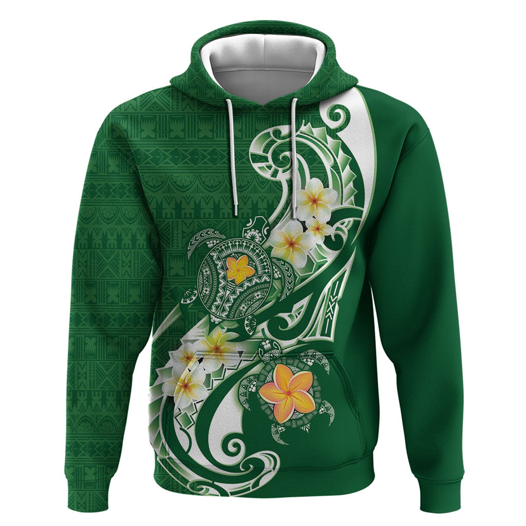 Bula Fiji Tapa Turtle Hoodie Plumeria Fijian Masi Vonu Green LT14 Pullover Hoodie Green - Polynesian Pride