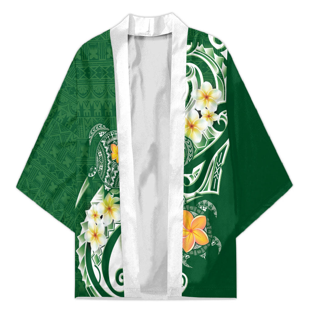 Bula Fiji Tapa Turtle Kimono Plumeria Fijian Masi Vonu Green