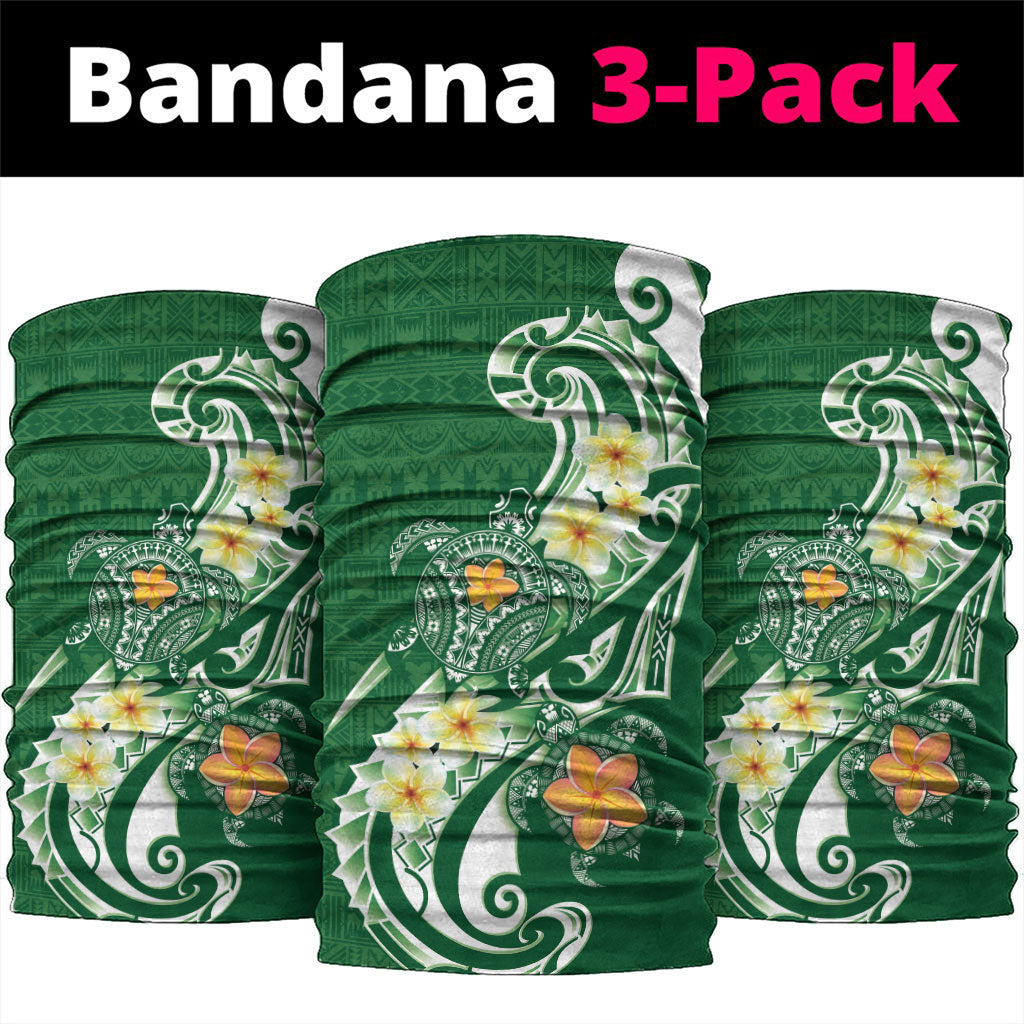 Bula Fiji Tapa Turtle Neck Gaiter Plumeria Fijian Masi Vonu Green LT14 package One Size: 25*50cm Green - Polynesian Pride