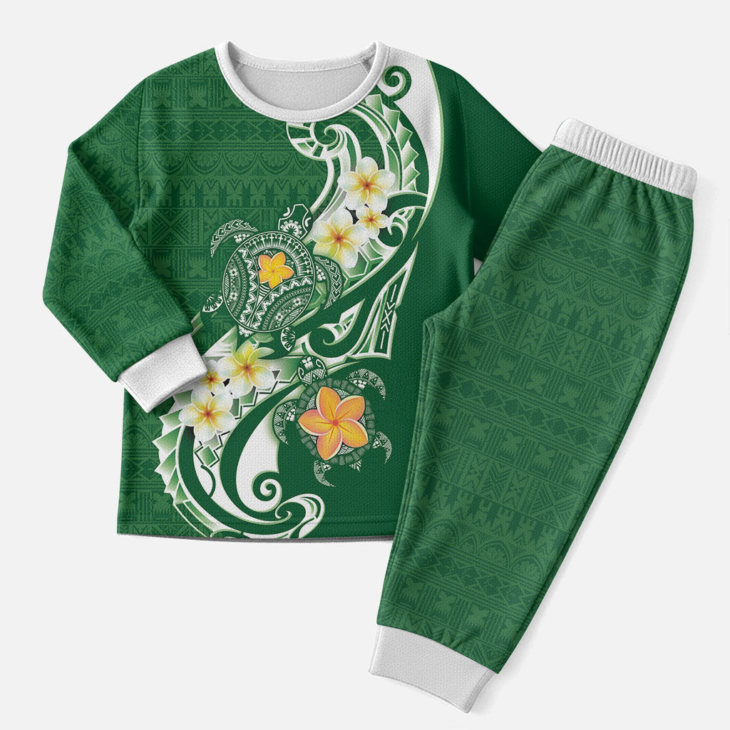 Bula Fiji Tapa Turtle Christmas Pajama Set Plumeria Fijian Masi Vonu Green LT14 Men Green - Polynesian Pride