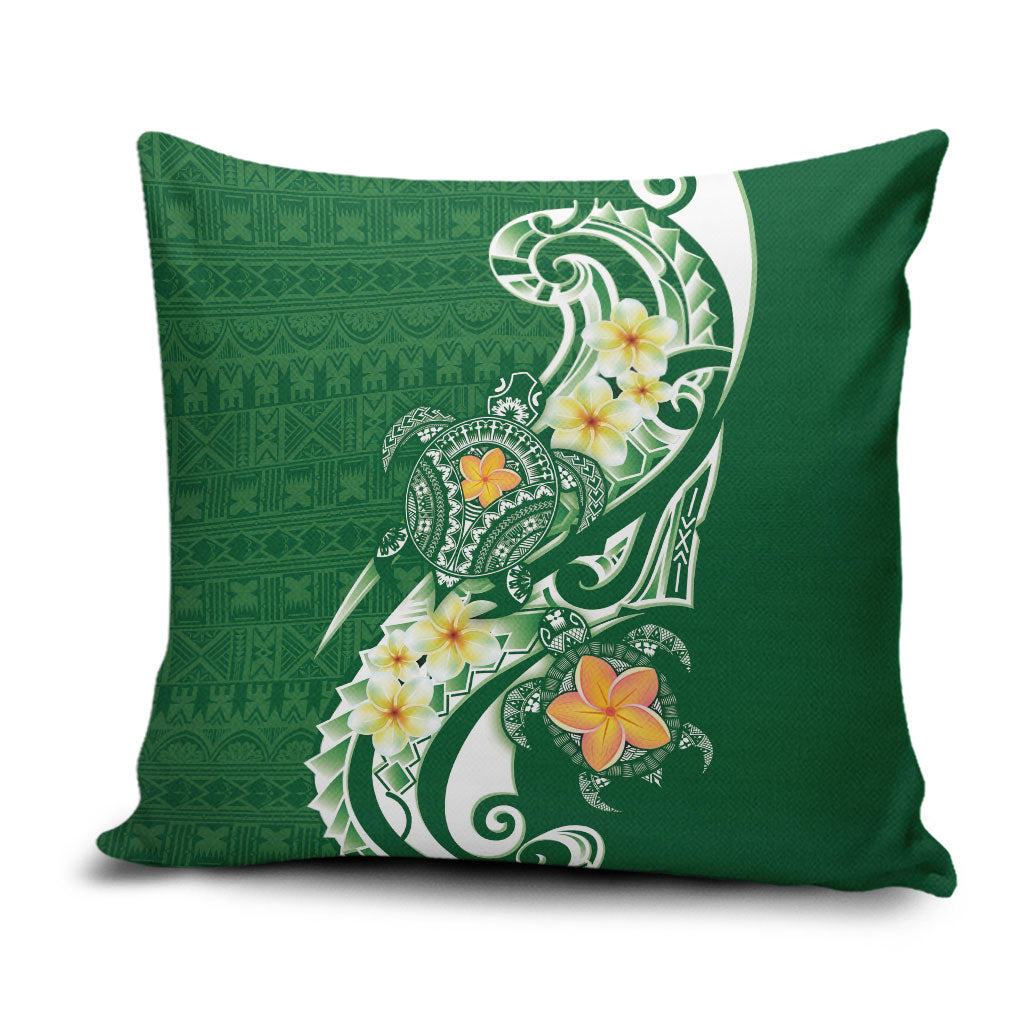 Bula Fiji Tapa Turtle Pillow Cover Plumeria Fijian Masi Vonu Green