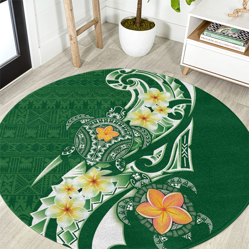 Bula Fiji Tapa Turtle Round Carpet Plumeria Fijian Masi Vonu Green LT14 Green - Polynesian Pride