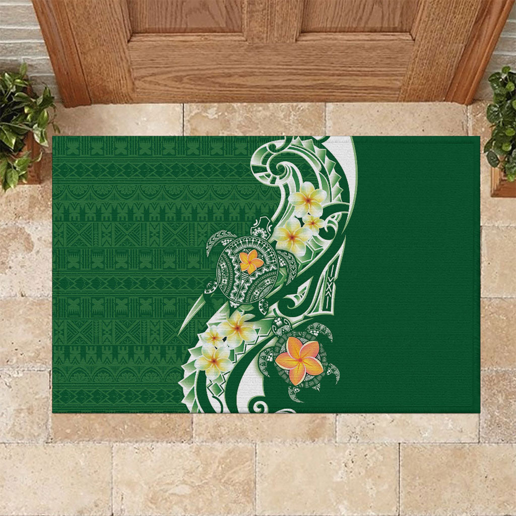 Bula Fiji Tapa Turtle Rubber Doormat Plumeria Fijian Masi Vonu Green LT14 Green - Polynesian Pride