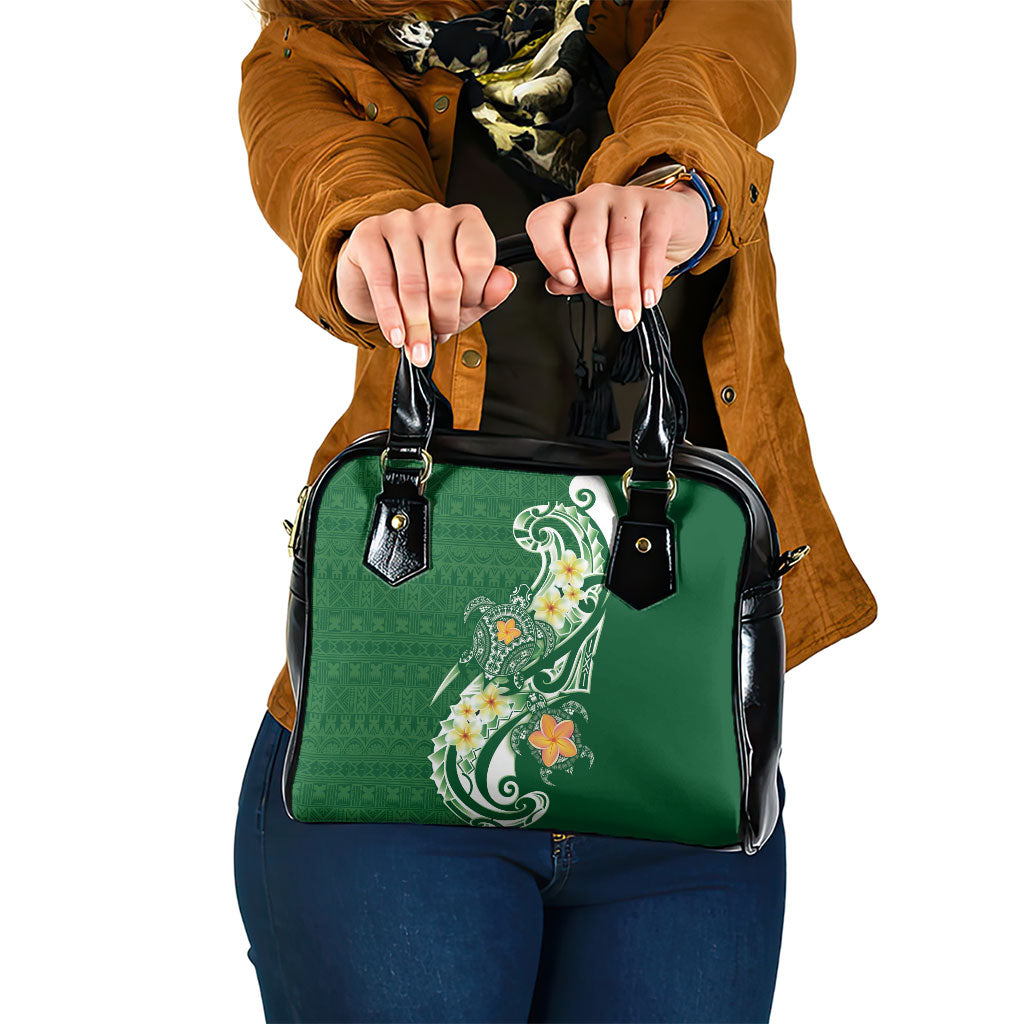 Bula Fiji Tapa Turtle Shoulder Handbag Plumeria Fijian Masi Vonu Green
