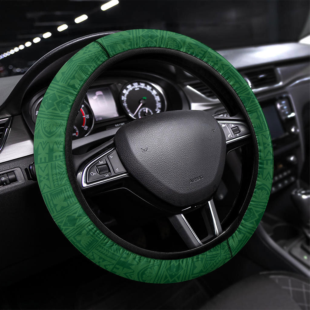 Bula Fiji Tapa Turtle Steering Wheel Cover Plumeria Fijian Masi Vonu Green LT14 Universal Fit Green - Polynesian Pride